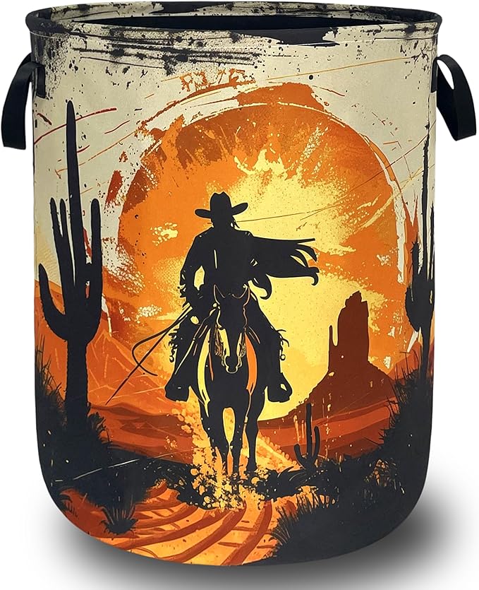 Personalise Western Cowboy Laundry Basket Oxford Cloth Desert Horse Laundry by Unknown