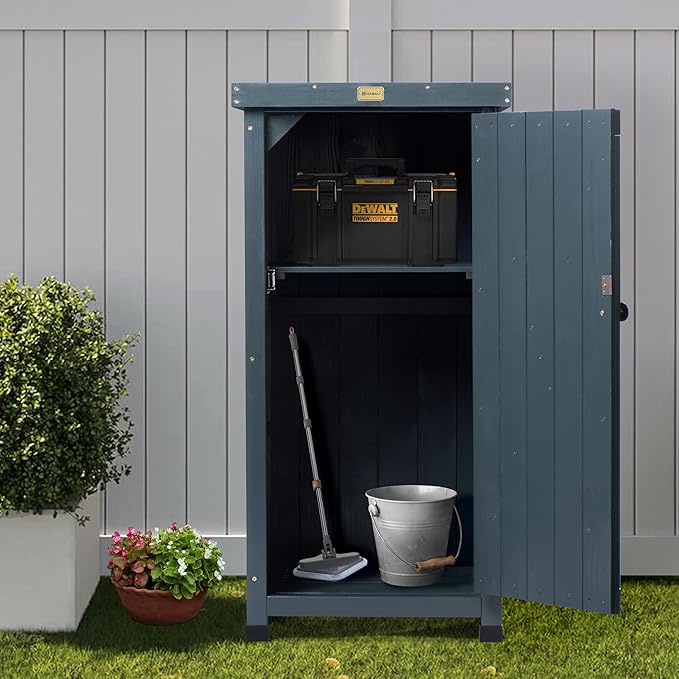 HABAU Outdoor Storage Cabinet for Patio, Garden Potting Bench Table with Shelves & Metal-Tabletop, Wooden Planting Work Station, Weatherproof - Image 6