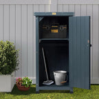 HABAU Outdoor Storage Cabinet for Patio, Garden Potting Bench Table with Shelves & Metal-Tabletop, Wooden Planting Work Station, Weatherproof - Image 6