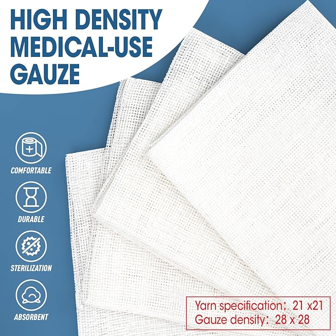 AZEN 50 Pack Sterile Gauze Pads, 8-Ply Cotton Gauze Sponges - Image 4