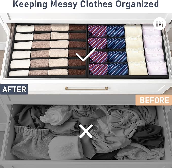 Joyoldelf Sock Drawer Organizer Divider 4 Packs Underwear Organizer, 2 x 24 - Image 5