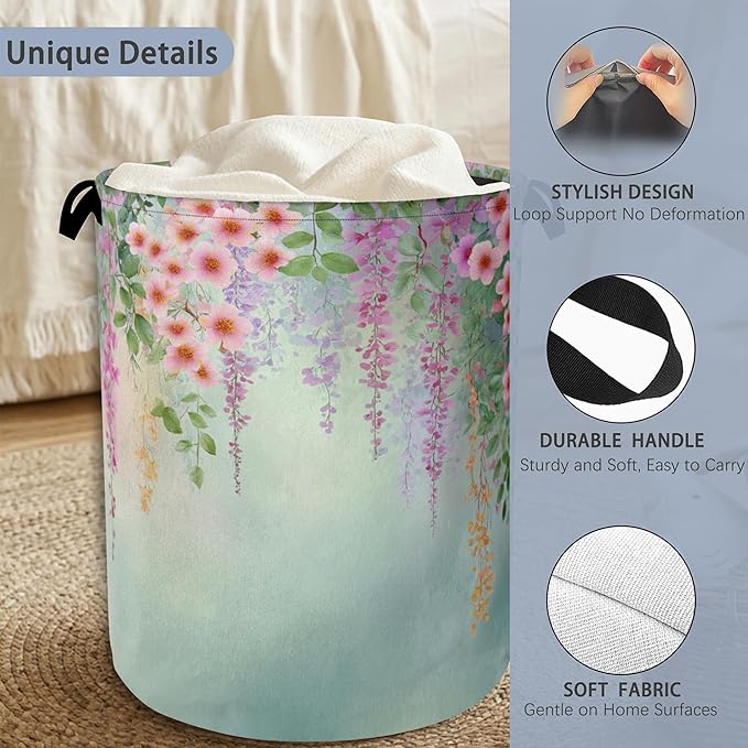 Colorful Flowers Laundry Basket, Foldable - Image 3
