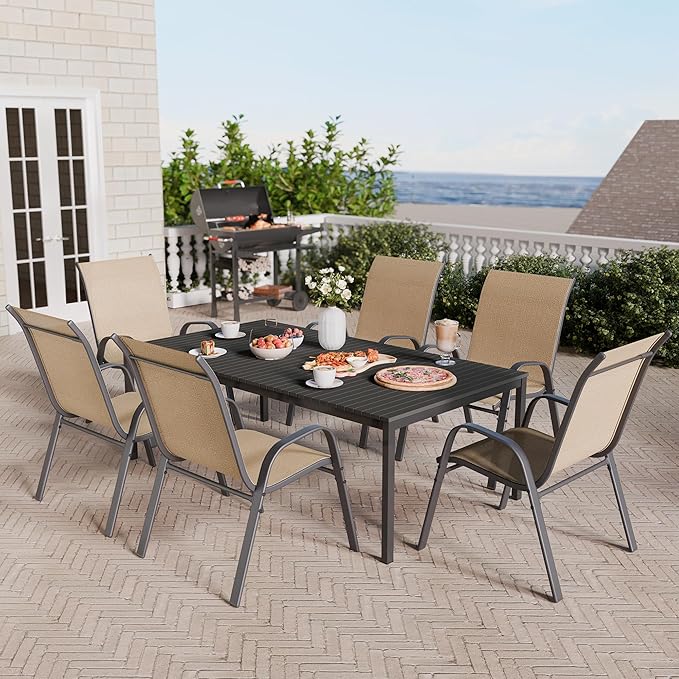 Betterhood Patio Chairs Set of 6, Stackable Outdoor Dining Chairs Set with Breathable Seat Fabric, All-Weather Powder-Coated Metal Frame for Deck, Pool Side and Backyard, 350LBS Capacity (Khaki) - Image 2