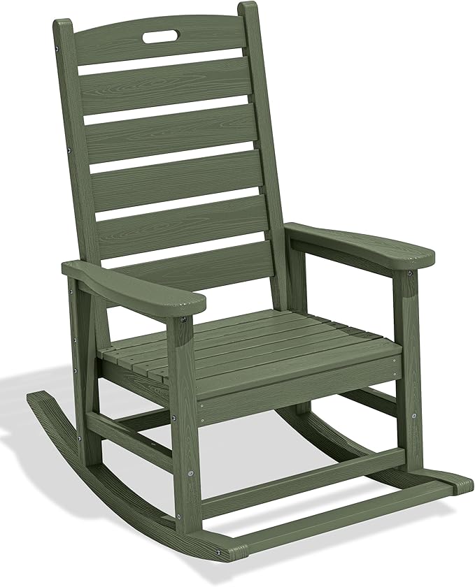 SERWALL Outdoor Rocking Chair, Oversized Rocking Chair with Footrest for Adults, HDPE All Weather Resistant Rocking Chairs for Patio, 350lbs Weight Capacity, Avocado Green by SERWALL