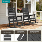 SERWALL Outdoor Rocking Chair Set of 4, Oversized HDPE Patio Rocking Chair with Footrest for Adults, All Weather Porch Rocker for Deck Patio Balcony, Gray - Image 6