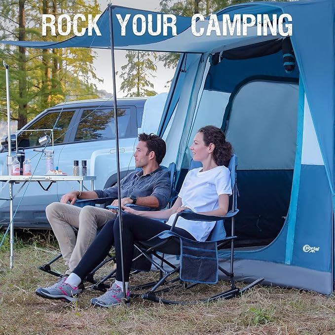 Portal Folding Camping Rocking Chair Portable Outdoor Rocker High Back Cup Holder Side Pocket Carry Bag Included, Support 300 lbs - Image 7