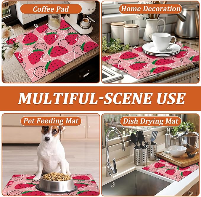 Strawberries Dish Drying Mat for Kitchen Counter Microfiber Absorbent Dish - Image 7