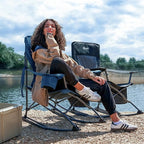 Portal Outdoor Rocking Chair Camping Folding Portable Rocker with Cup Holder Side Pocket Carry Bag, Support 350LBS (Midnight Blue) - Image 2