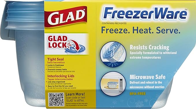 Gladware Freezerware Food Storage Containers, Large Rectangle Holds 64 Ounces - Image 2