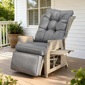 Outdoor Recliner with Adjustable Back and Footrest, Patio 150° Lay Flat Recliner with Flip Table Wicker Reclining Lounge Chair, Grey with Beige Wicker by COMLAXFIELD