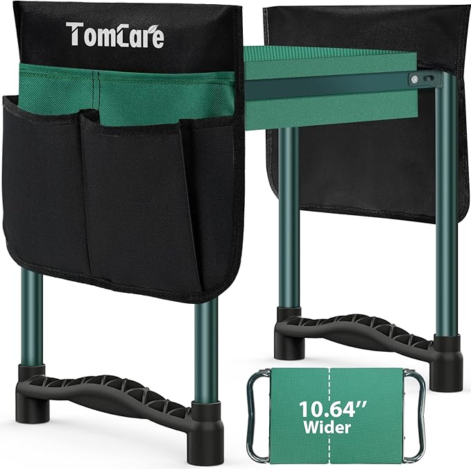 TomCare Garden Kneeler and Seat 10.64” Wider Larger Soft Kneeling Pad Garden Bench with 2 Large Tool Pouches Heavy Duty Garden Stool Foldable Tools Gardening Gifts for Women Men Gardeners by TomCare