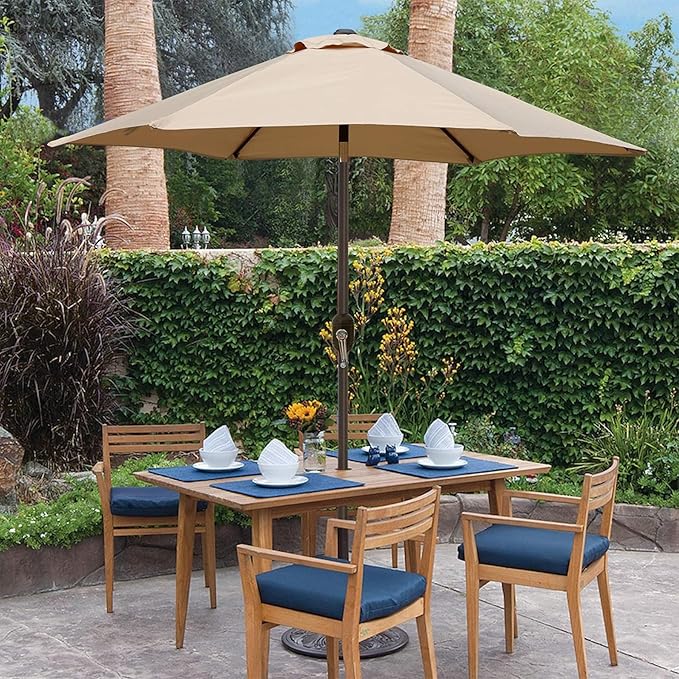 Blissun 7.5 ft Patio Umbrella, Yard Umbrella, Outdoor Market Umbrella with Push Button Tilt Crank (Tan) - Image 6