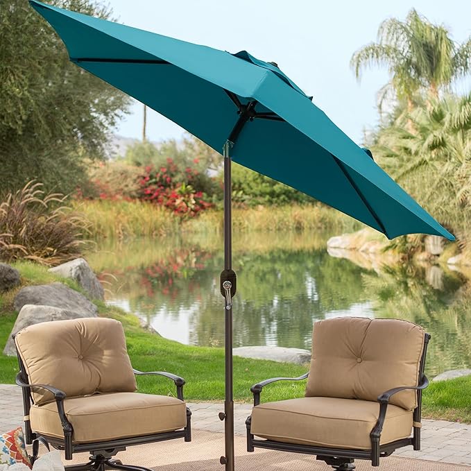 Blissun 7.5 ft Patio Umbrella, Yard Umbrella, Outdoor Market Umbrella with Push Button Tilt Crank (Cerulean) - Image 8