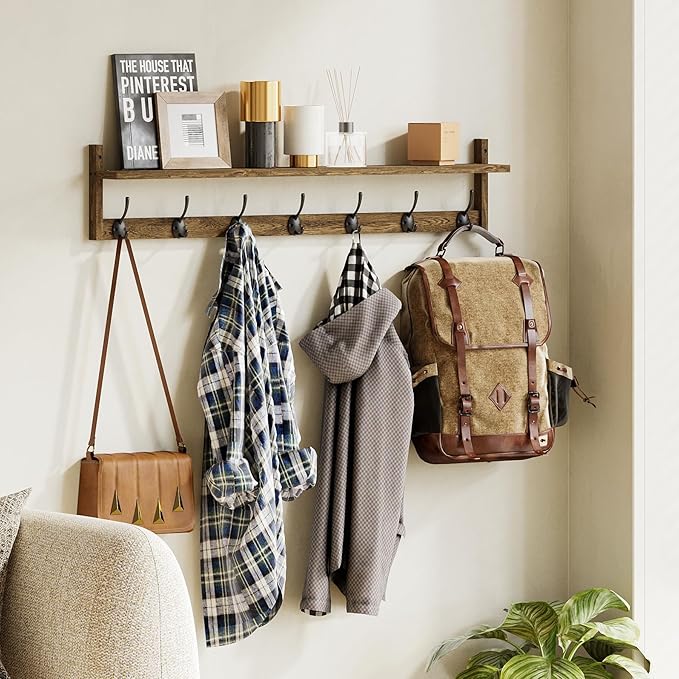 BAMEOS 35" L Wooden Coat Rack Wall Mount, Large Wall Coat Hooks - Image 6