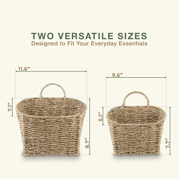Set of 2 Wicker Hanging Basket for Organizing, Front Door, Flowers - Image 7