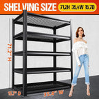 71.2" H Garage Shelving Heavy Duty Storage Shelves, Adjustable Metal Shelving Unit, Utility Garage Organizer Shelf for Basement, Pantry, Warehouse, Supermarket, 35.4" Wx15.7 Dx71.2 H,Black - Image 3