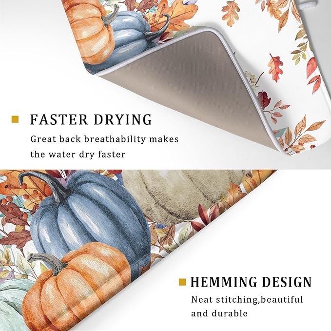 Fall Watercolor Pumpkin Dish Drying Mat 18 x 24 Inch - Image 3