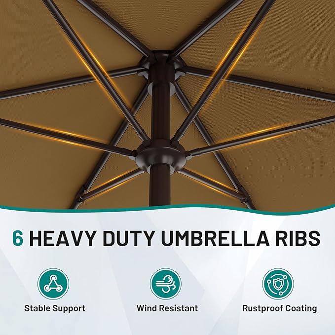 AreShark 7.5FT Patio Umbrella Table Market Umbrella with 6 Sturdy Ribs, Button Tilt/Crank, Heavy-Duty Outdoor Umbrellas for Pool, Deck, Garden and Backyard, Khaki - Image 4