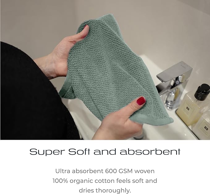Luxury Silver-Infused Sage Green Washcloth Set of 4, 12.9"x12.9" - Image 5