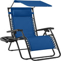 Best Choice Products 30” Wide Folding Zero Gravity Outdoor Recliner Patio Lounge Chair w/Adjustable Canopy Shade, Headrest, Side Accessory Tray - Marine by BestChoiceProducts