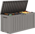 Outdoor Storage Box, Resin Deck Boxes Indoor and outdoor, Waterproof Storage Box Lockable Lid (Grey, 75 Gallon) by NBYSGO