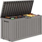 Outdoor Storage Box, Resin Deck Boxes Indoor and outdoor, Waterproof Storage Box Lockable Lid (Grey, 75 Gallon) by NBYSGO
