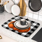 Fall Pumpkin Dish Drying Mat for Kitchen Counter Black White Buffalo Check - Image 5