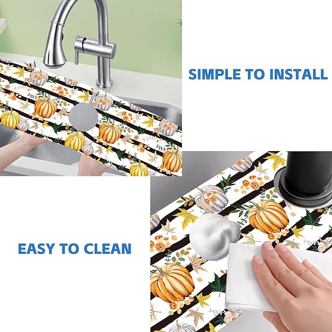 Thanksgiving Sink Faucet Absorbing Mat Autumn Pumpkin Floral Absorbent Fast - Image 5