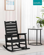 SERWALL Outdoor Rocking Chair Set of 2, Oversized Rocking Chair with Footboard for Adults, HDPE All Weather Resistant Rocking Chairs for Patio, 350lbs Weight Capacity, Black - Image 2