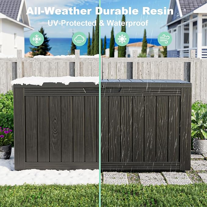 80 Gallon Outdoor Deck Box, Lockable Waterproof Outdoor Storage Boxes For Garden Tools,Indoor Cushions,Accessories Outside Storage Resin Weatherproof Container(Black) - Image 4