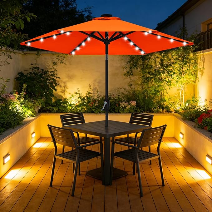 ABCCANOPY Durable Solar Led Patio Umbrellas with 32LED Lights 7.5FT (Orange) - Image 8