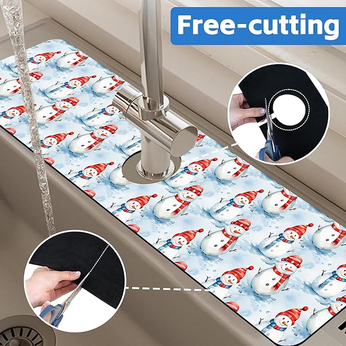 Christmas Snowman with Hat Kitchen Sink Splash Guard Mat Absorbent Fast Drying - Image 7