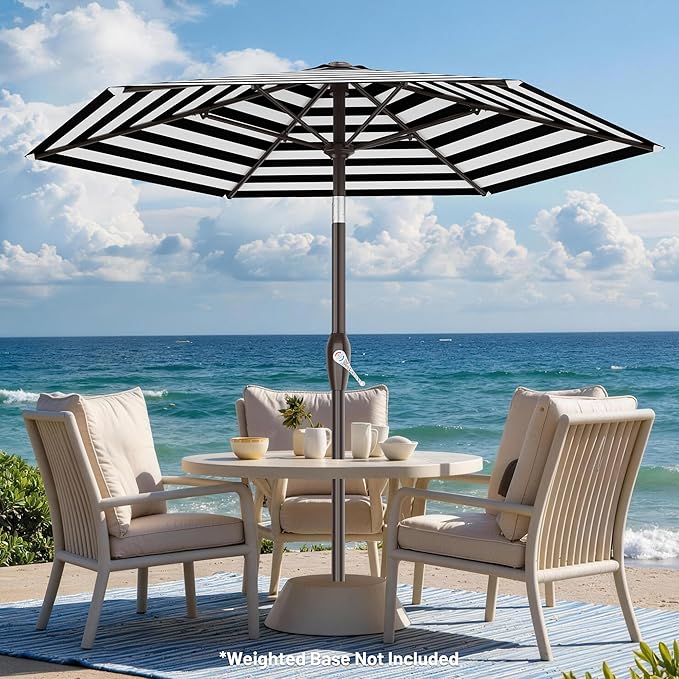 AreShark 7.5FT Patio Umbrella Table Market Umbrella with 6 Sturdy Ribs, Button Tilt/Crank, Heavy-Duty Outdoor Umbrellas for Pool, Deck, Garden and Backyard, Black & White Stripe - Image 7