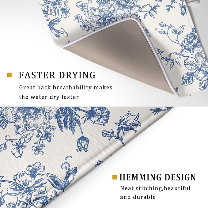 Vintage Blue Floral Dish Drying Mat - Image 3