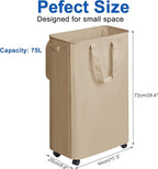 Slim Laundry Hamper with Lid and Wheels, Small Rolling Laundry Basket with - Image 2