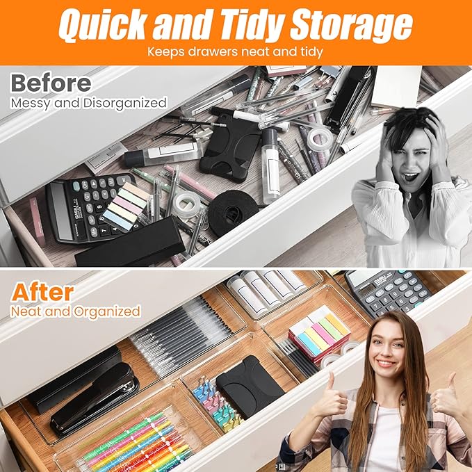 Criusia 18 Pcs Large Size Clear Drawer Organizer Set, Acrylic Non Slip Non - Image 5