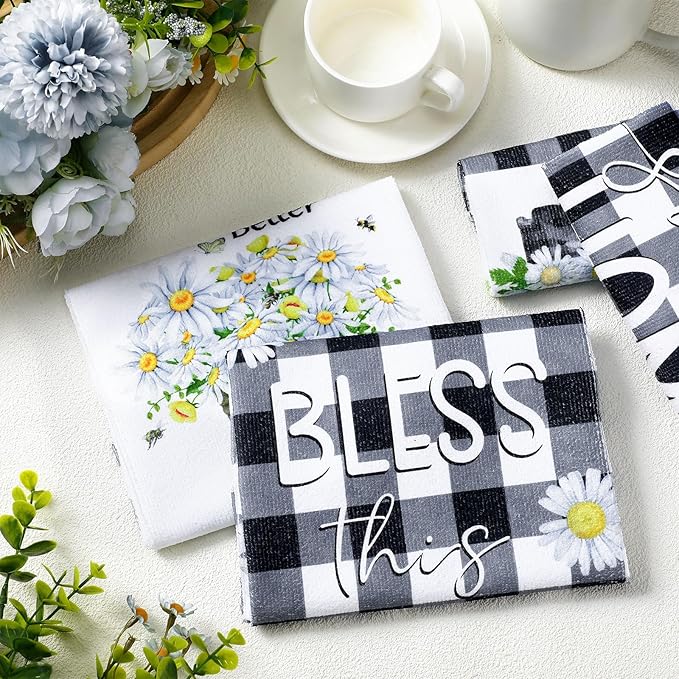 Geyoga 6 Pcs Spring Floral Kitchen Towels Flamingo Dish Hand Towels Sunflower - Image 7