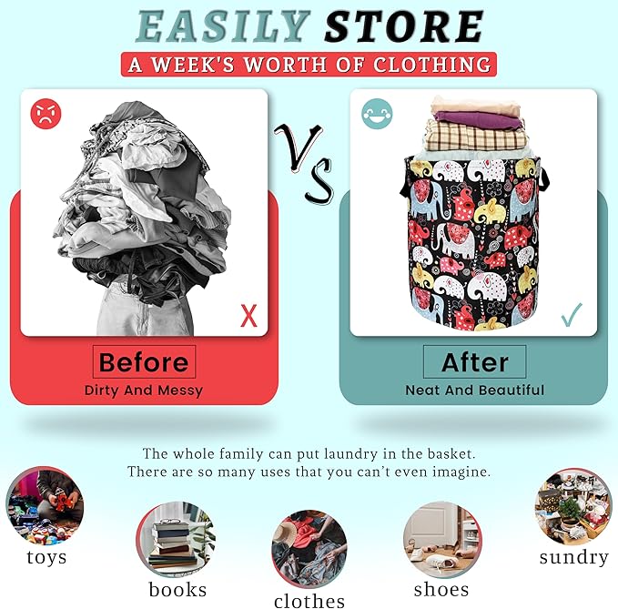 Colorful Elephant Laundry Basket Foldable - Image 3