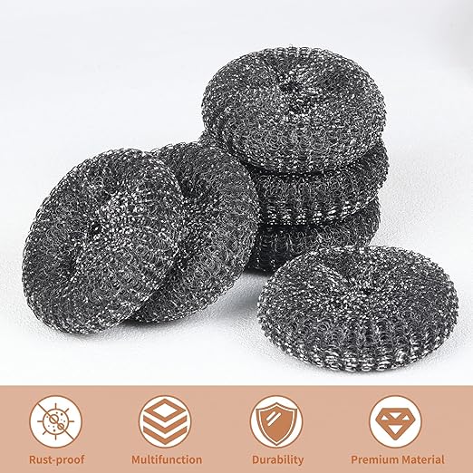 6PCS Steel Wool Scrubber Wire Sponge Set, Barbecue Grill Cleaning Scrubber Pads - Image 5