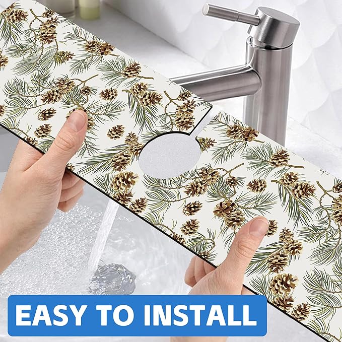 Abstract Pine Cones Sink Faucet Absorbing Mat Splash Guard Behind Faucet Sink - Image 6