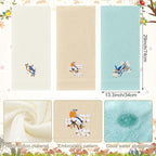 Bird Floral Hand Towels Farmhouse White Light Brown Turquoise Bird Bathroom - Image 2