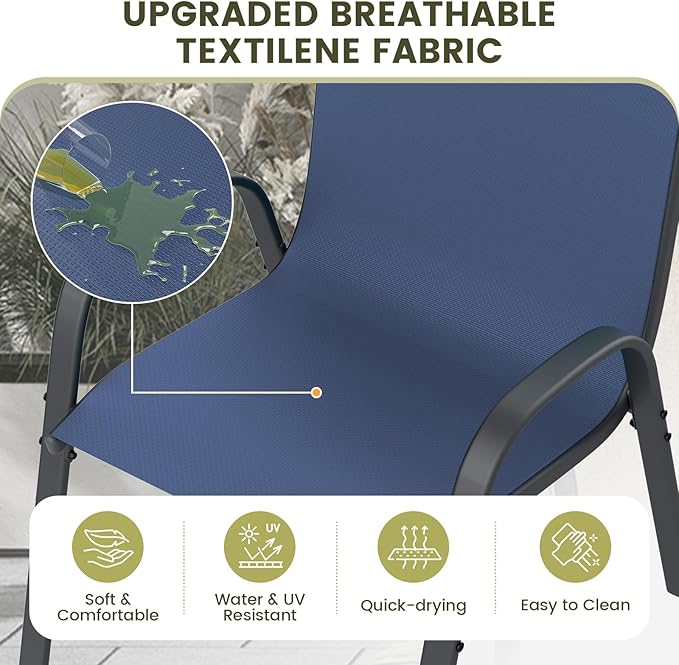 UDPATIO Patio Chairs Set of 8, Stackable Outdoor Dining Chairs with High Back, Breathable Textilene Fabric Outdoor Chair All Weather, 350LBS Capacity for Garden, Backyard (Blue) - Image 5