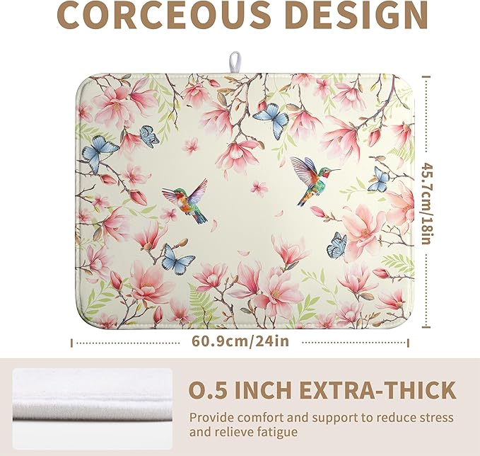 Spring Flowers Floral Dish Drying Mats Spring Summer Hummingbird Dish Mat - Image 4