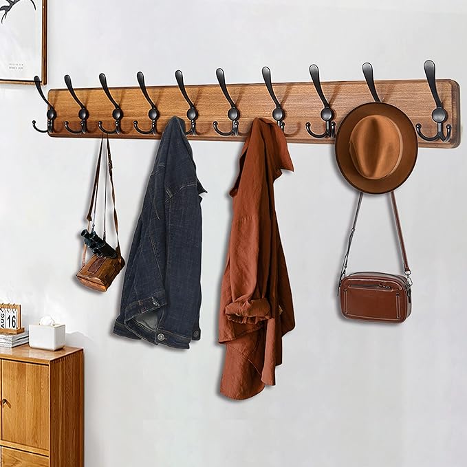 WEBI Coat Rack Wall Mount, 38 9/16" Long, 10 Hooks, Coat Hooks Wall Mounted - Image 2