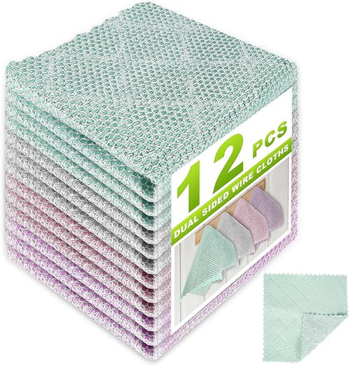 12 Pcs Multipurpose Wire Dishwashing Rag, Upgraded Double-Layer Non-Scratch by INFICRIME