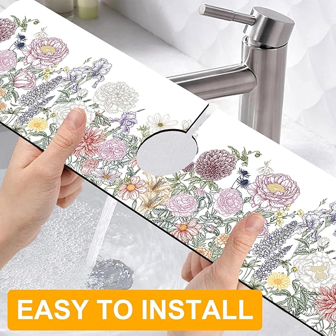 2 Pack Butterfly Floral Sink Splash Guard Faucet Mat Rose Lily Tulip Peony - Image 4