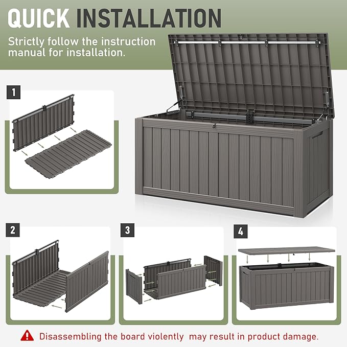 Outdoor Storage Box, Resin Deck Boxes Indoor and outdoor, Waterproof Storage Box Lockable Lid (Grey, 180 Gallon) - Image 6