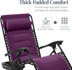 Best Choice Products Oversized Padded Zero Gravity Chair, Folding Outdoor Patio Recliner, XL Anti Gravity Lounger for Backyard w/Headrest, Cup Holder, Side Tray, Polyester Mesh - Amethyst Purple - Image 4