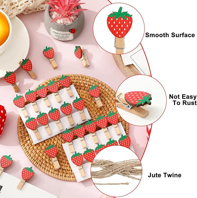 JarThenaAMCS 50 Pcs Strawberry Wooden Clip - Image 3
