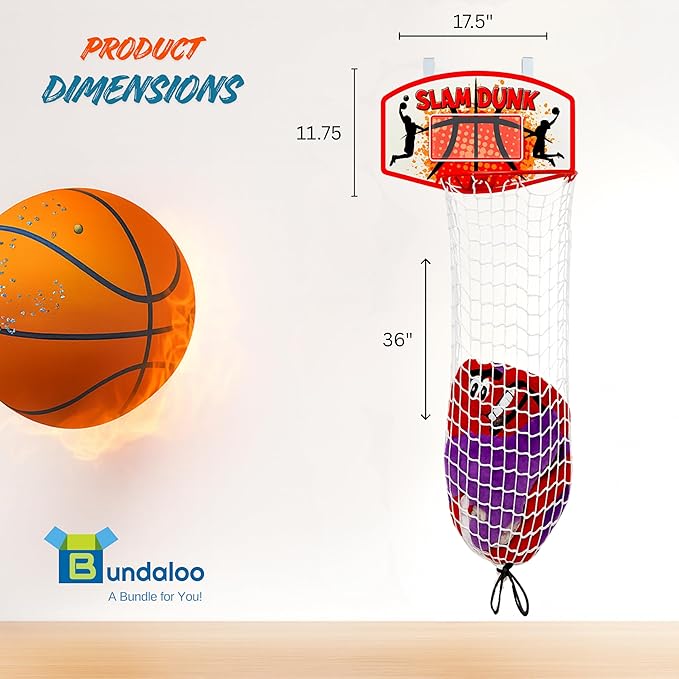 Bundaloo Basketball Laundry Hamper – Over-the-Door Hanging Hoop - Image 2